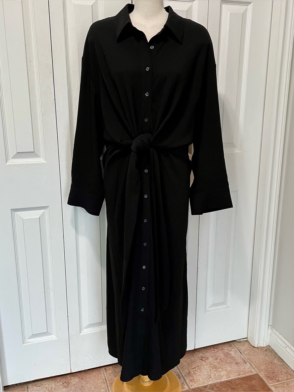 Eloquii Black Button-Front Tie Waist Shirt Dress